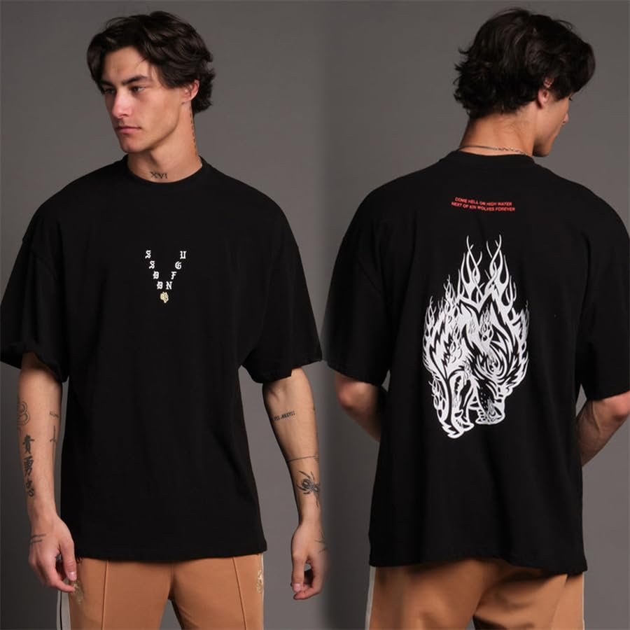 Streetwear Gym Brand - Classic Logo Flame Wolf Head GYM
